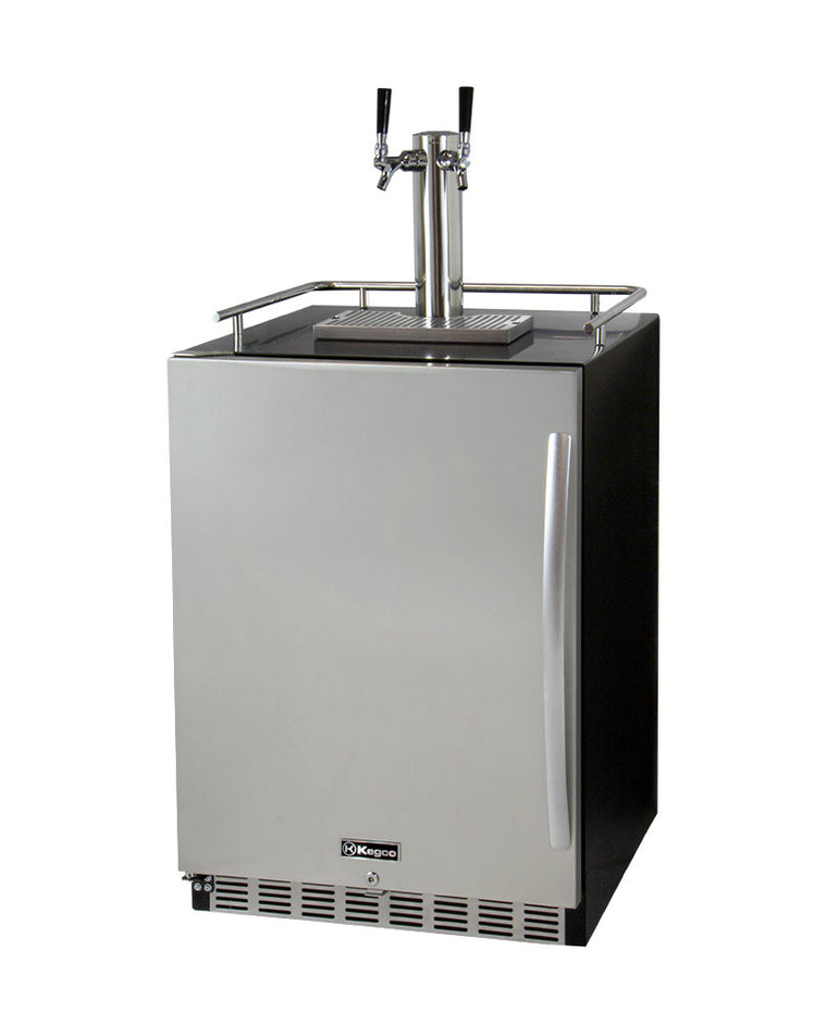 Kegco 24" Wide Dual Tap Stainless Steel Built-In Left Hinge Kegerator with Kit - HK38BSU-L-2 - Wine Cooler City