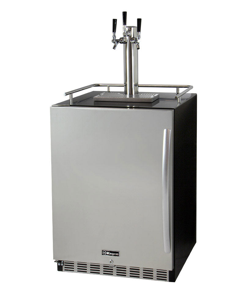 Kegco 24" Wide Triple Tap Stainless Steel Built-In Left Hinge Digital Kegerator with Kit - HK38BSU-L-3 - Wine Cooler City