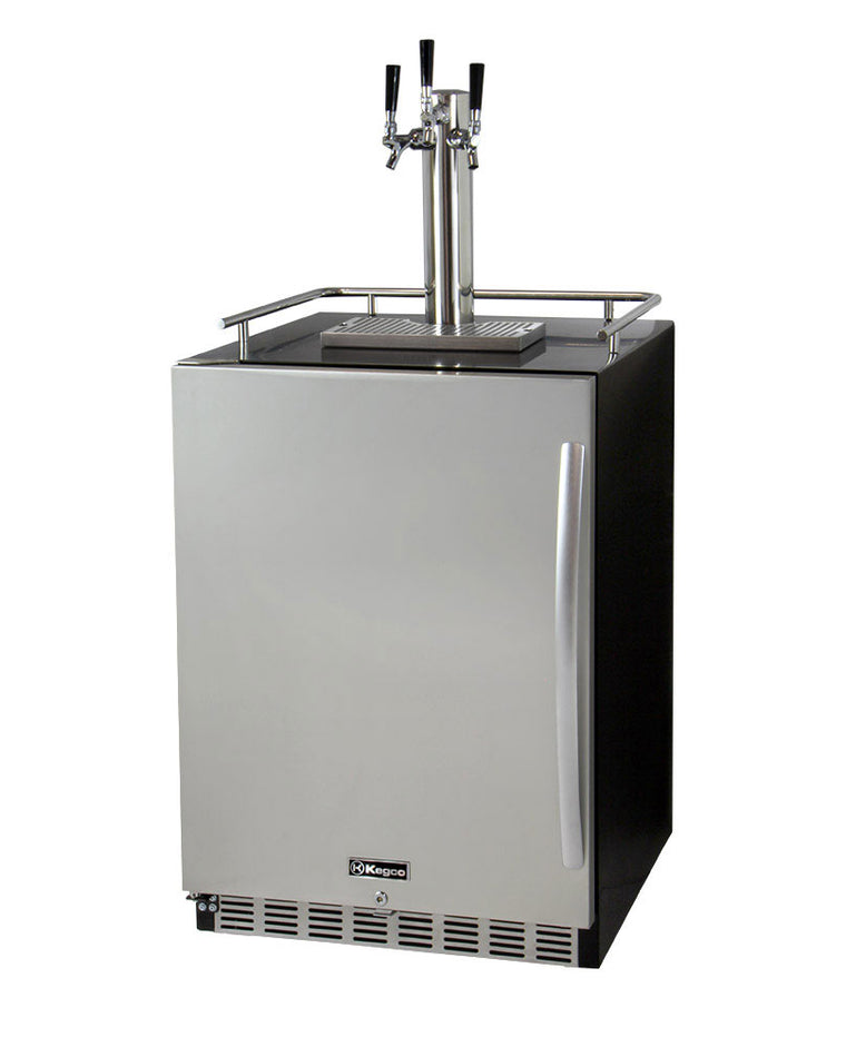 Kegco 24" Wide Triple Tap Stainless Steel Built-In Left Hinge Digital Kegerator with Kit - HK38BSU-L-3 - Wine Cooler City