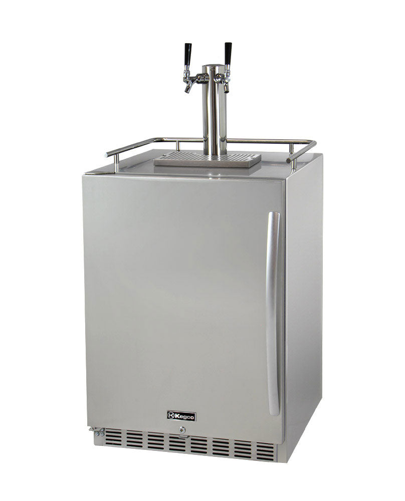 Kegco 24" Wide Dual Tap All Stainless Steel Outdoor Built-In Left Hinge Kegerator with Kit - HK38SSU-L-2 - Wine Cooler City