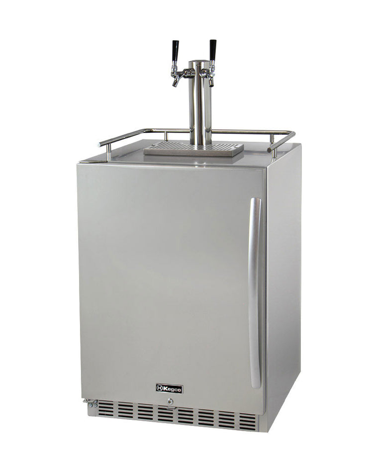 Kegco 24" Wide Dual Tap All Stainless Steel Outdoor Built-In Left Hinge Kegerator with Kit - HK38SSU-L-2 - Wine Cooler City