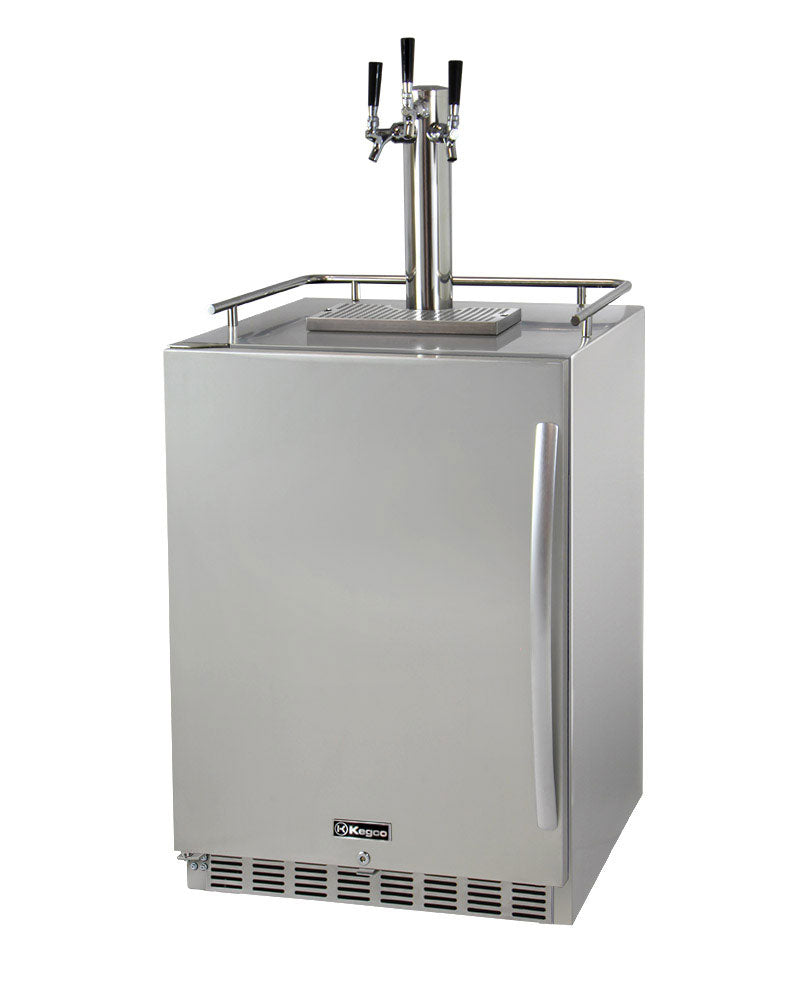 Kegco 24" Wide Triple Tap All Stainless Steel Outdoor Built-In Digital Left Hinge Kegerator with Kit - HK38SSU-L-3 - Wine Cooler City