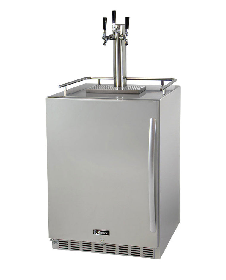 Kegco 24" Wide Triple Tap All Stainless Steel Outdoor Built-In Digital Left Hinge Kegerator with Kit - HK38SSU-L-3 - Wine Cooler City