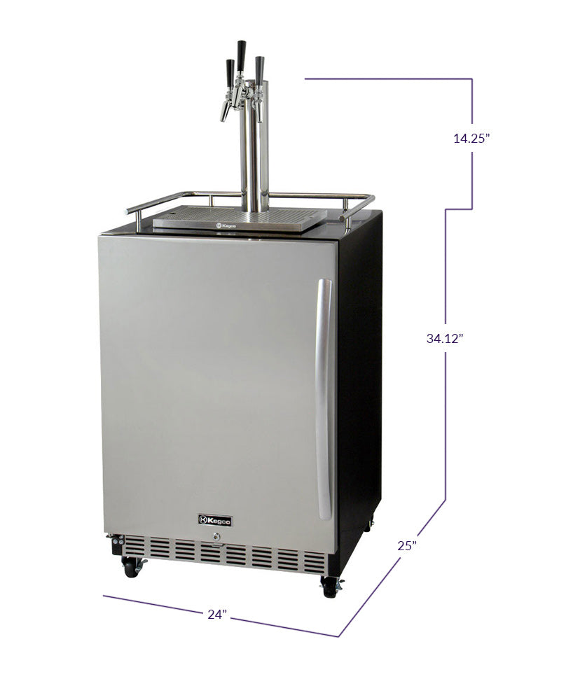 Kegco 24" Wide Triple Tap Stainless Steel Commercial Built-In Left Hinge Kegerator with Kit - HK38BSC-L-3