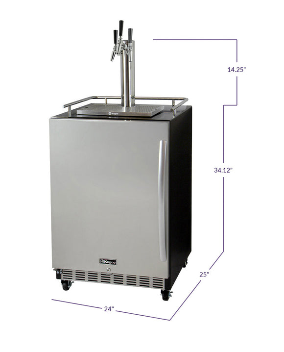 Kegco 24" Wide Triple Tap Stainless Steel Commercial Built-In Left Hinge Kegerator with Kit - HK38BSC-L-3