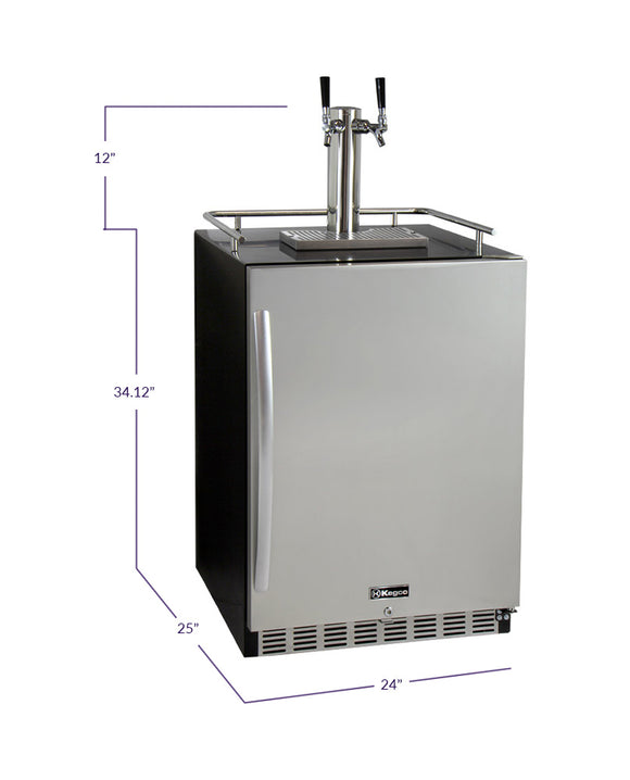 Kegco 24" Wide Kombucha Dual Tap Black Commercial Built-In Right Hinge Kegerator - KOMHK38BSU-2