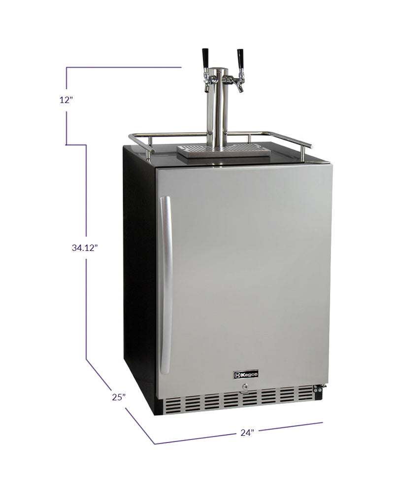 Kegco 24" Wide Dual Tap Stainless Steel Built-In Right Hinge Kegerator with Kit - HK38BSU-2 - Wine Cooler City