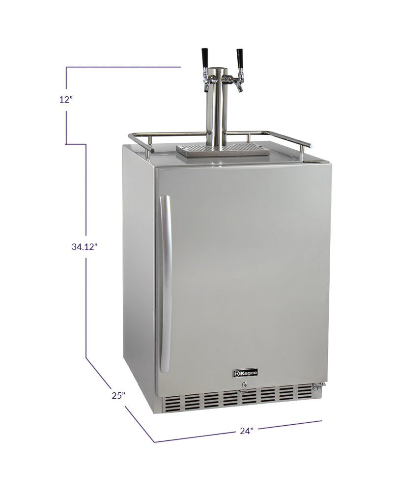 Kegco 24" Wide Dual Tap All Stainless Steel Outdoor Built-In Right Hinge Kegerator with Kit - HK38SSU-2 - Wine Cooler City