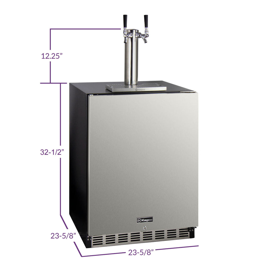 Kegco 24" Wide Dual Tap Stainless Steel Right Hinge Built-in ADA Kegerator with Kit - HK48BSA-2