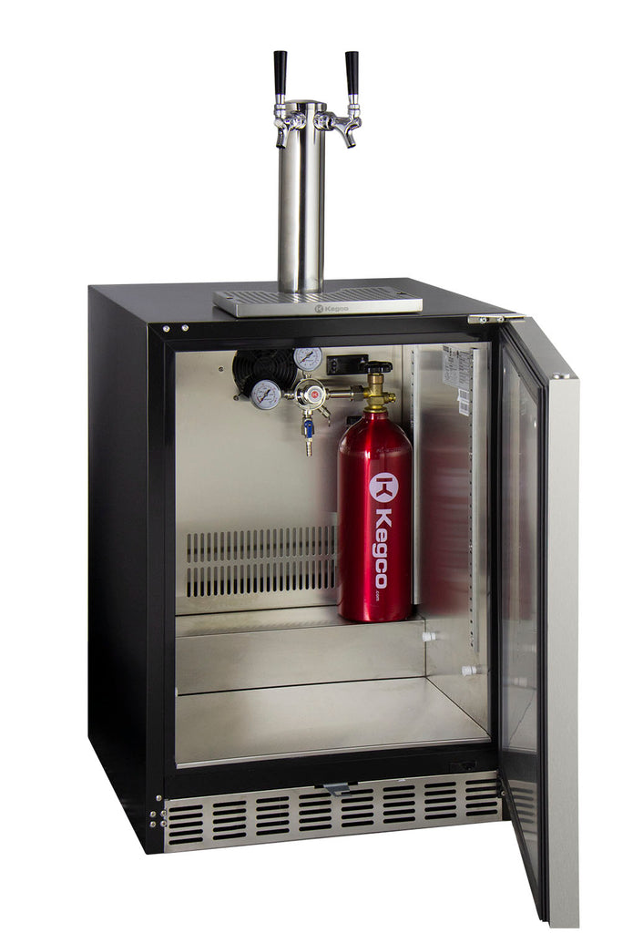 Kegco 24" Wide Dual Tap Stainless Steel Right Hinge Built-in ADA Kegerator with Kit - HK48BSA-2