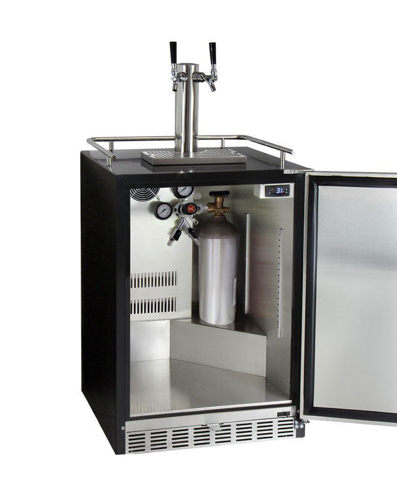 Kegco - 24" Wide Cold Brew Coffee Dual Tap Black Commercial Built-In Right Hinge Kegerator - ICHK38BSU-2 - Wine Cooler City
