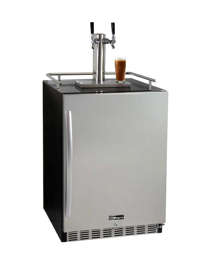 Kegco - 24" Wide Cold Brew Coffee Dual Tap Black Commercial Built-In Right Hinge Kegerator - ICHK38BSU-2 - Wine Cooler City
