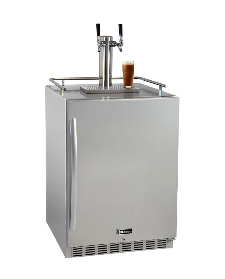 Kegco 24" Wide Cold Brew Coffee Dual Tap All Stainless Steel Outdoor Built-In Right Hinge Kegerator - ICHK38SSU-2 - Wine Cooler City