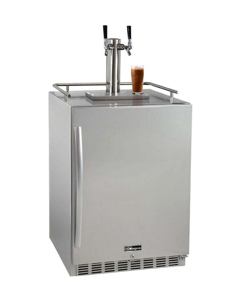 Kegco 24" Wide Cold Brew Coffee Dual Tap All Stainless Steel Outdoor Built-In Right Hinge Kegerator - ICHK38SSU-2 - Wine Cooler City
