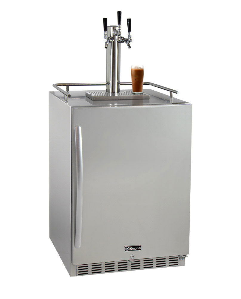 Kegco 24" Wide Cold Brew Coffee Triple Tap All Stainless Steel Outdoor Built-In Right Hinge Kegerator - ICHK38SSU-3 - Wine Cooler City