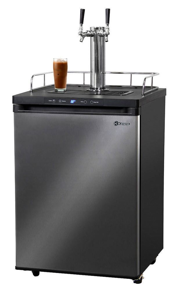 Kegco 24" Wide Cold Brew Coffee Dual Tap Black Stainless Steel Kegerator - ICK30X-2NK - Wine Cooler City
