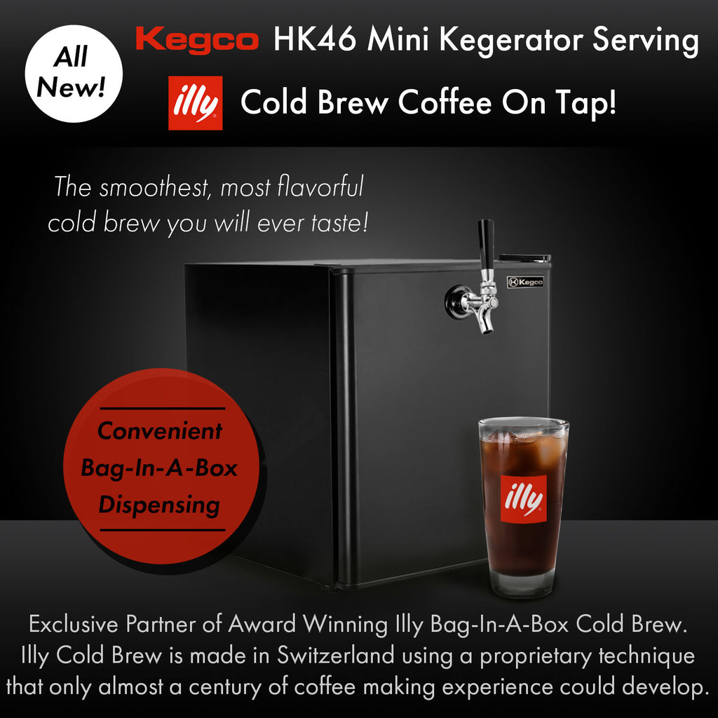 Kegco 17" Wide Illy-Bag-In-A-Box Cold Brew Coffee Single Tap Black Mini Kegerator Model: HK-46-IY