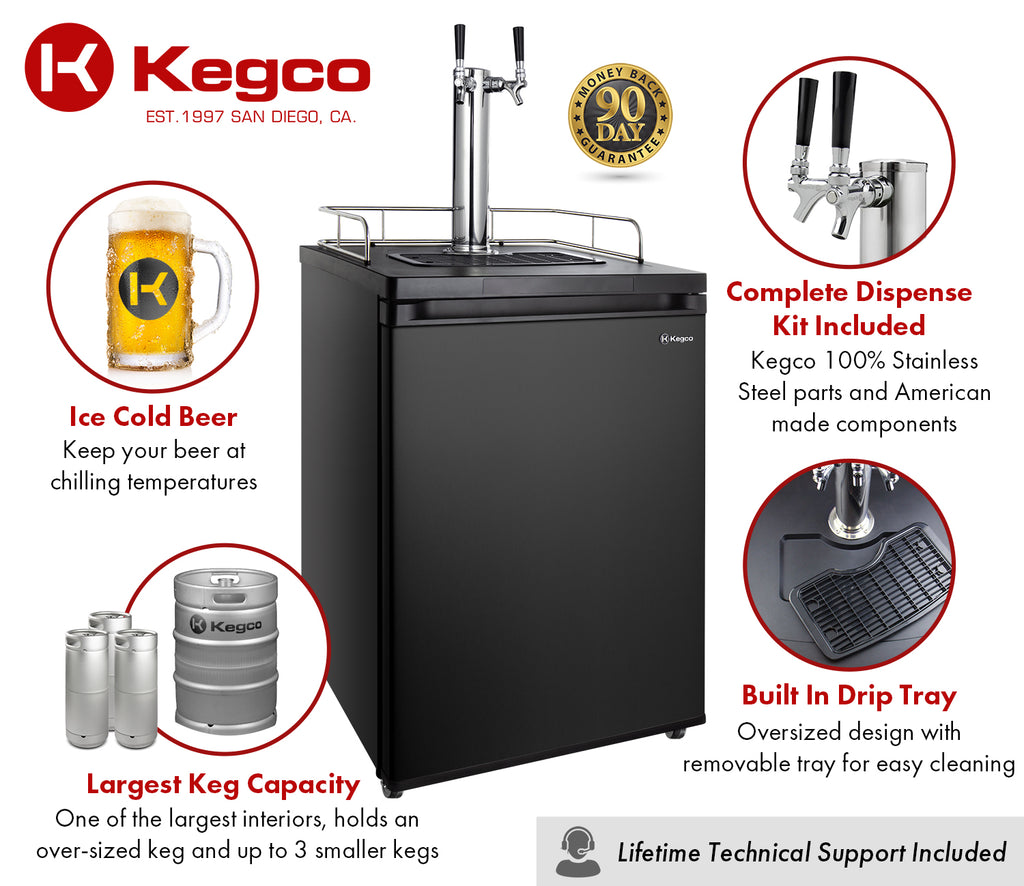 Kegco 24" Wide Dual Tap Black Kegerator - K209B-2NK - Wine Cooler City