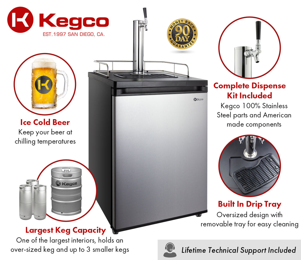 Kegco 24" Wide Single Tap Stainless Steel Kegerator - K209SS-1NK - Wine Cooler City