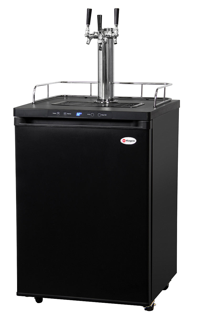 Kegco 24" Wide Kombucha Triple Tap Black Kegerator - KOM30B-3NK - Wine Cooler City