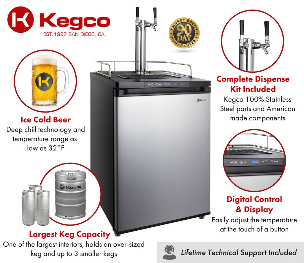Kegco 24" Wide Dual Tap Stainless Steel Digital Kegerator - K309SS-2NK - Wine Cooler City