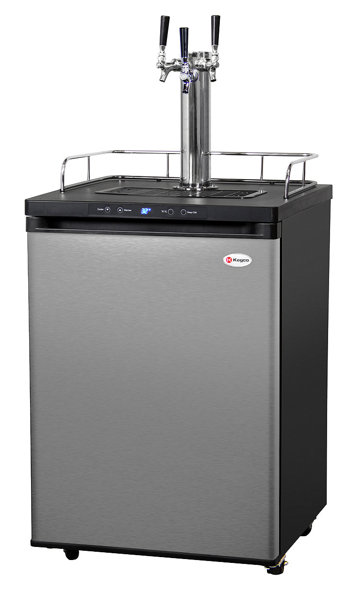 Kegco 24" Wide Kombucha Triple Tap Stainless Steel Kegerator - KOM30S-3NK - Wine Cooler City