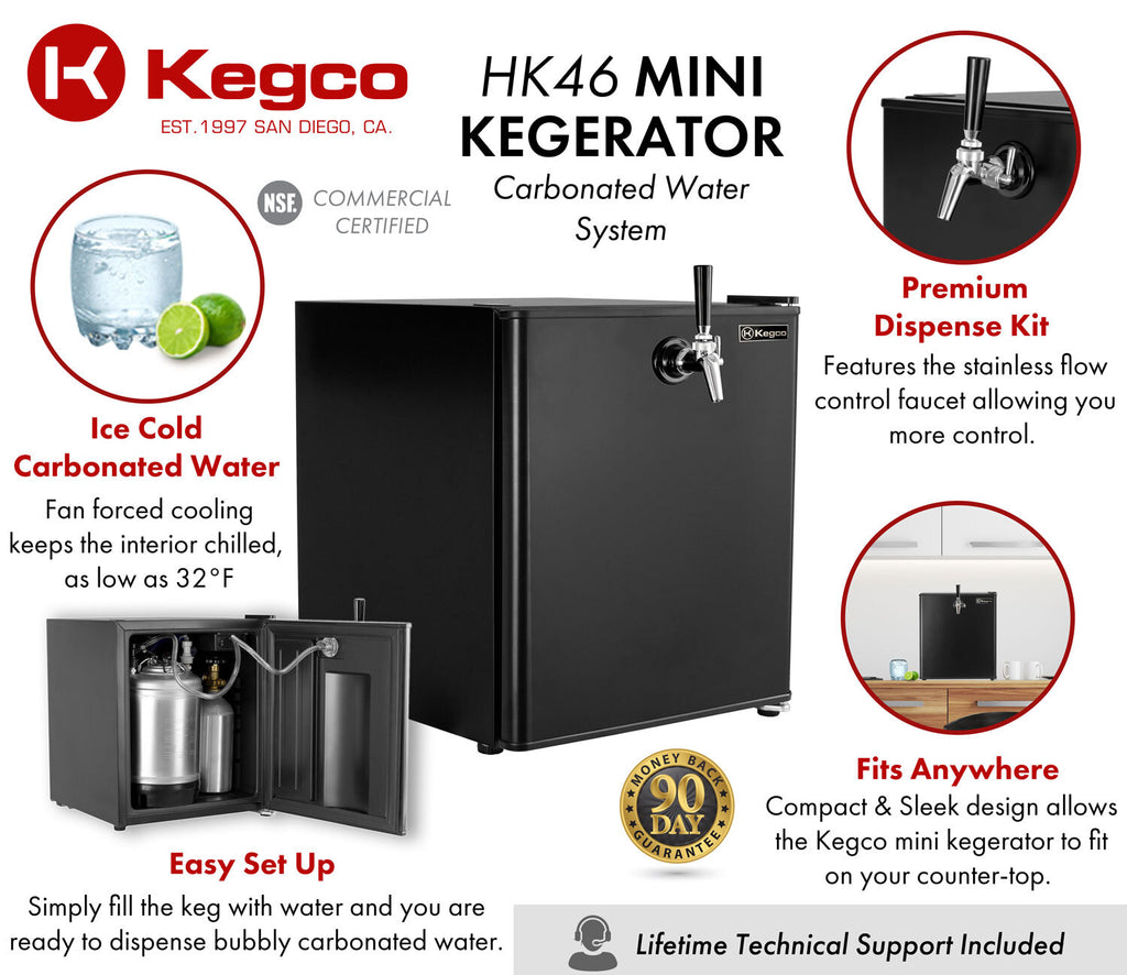 Kegco 17" Wide Carbonated Water Single Tap Black Commercial/Residential Mini Kegerator Model: HK-46-CW