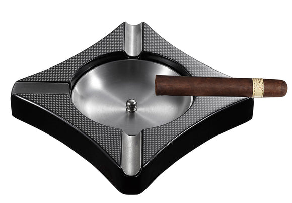 Visol Fuego Carbon Fiber Patterned Wooden CIgar Ashtray - Holds 4 Cigars - Wine Cooler City