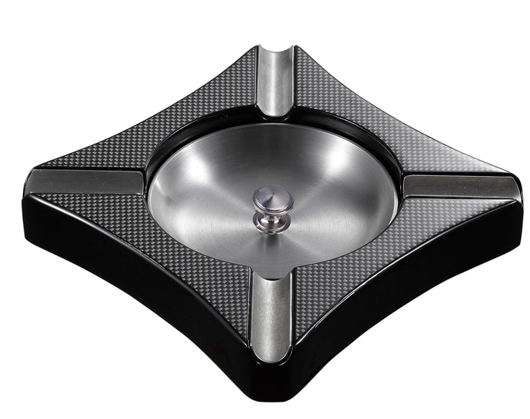 Visol Fuego Carbon Fiber Patterned Wooden CIgar Ashtray - Holds 4 Cigars - Wine Cooler City