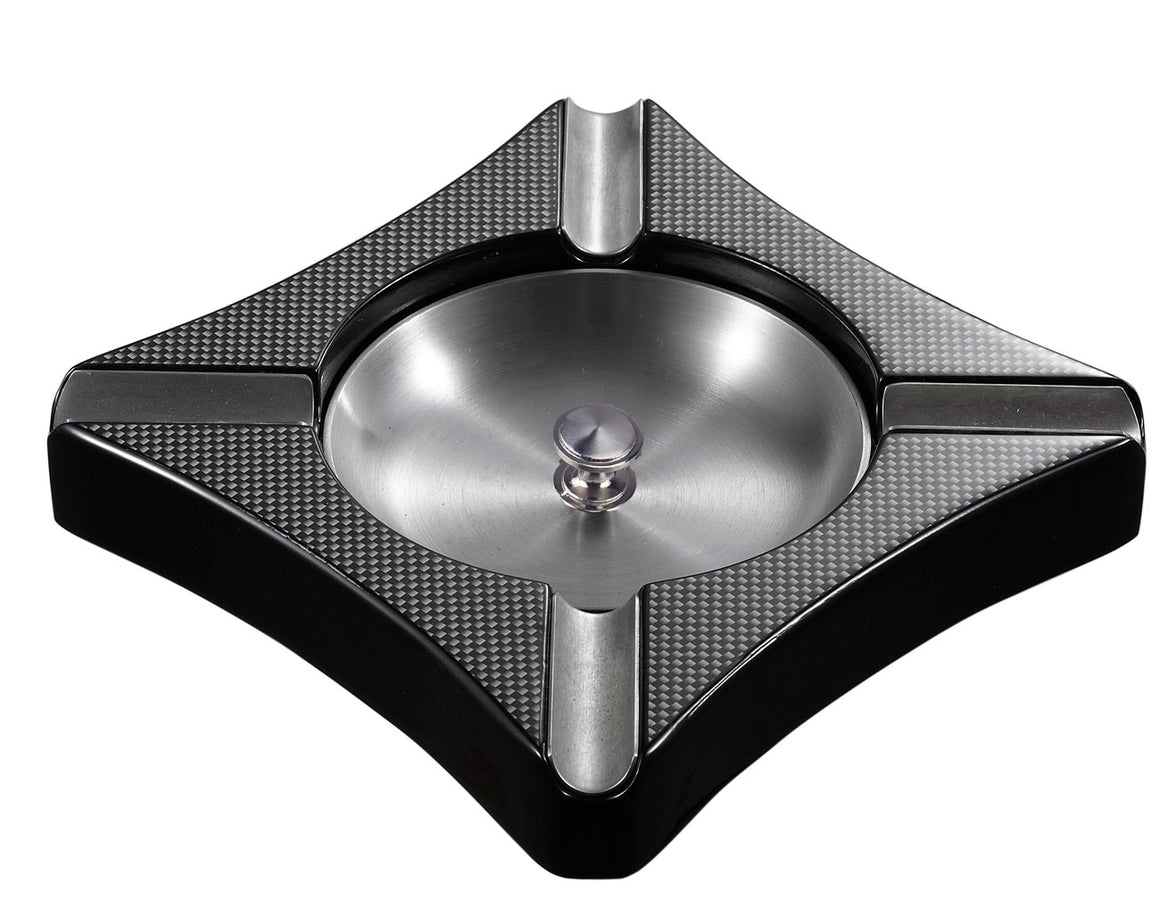 Visol Fuego Carbon Fiber Patterned Wooden CIgar Ashtray - Holds 4 Cigars - Wine Cooler City