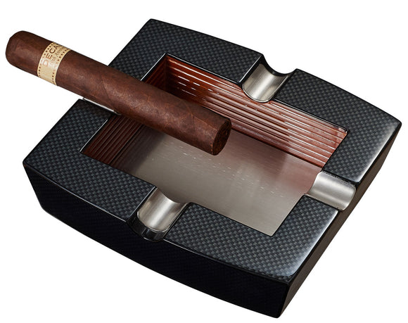 Visol Nomandy Carbon Fiber Patterned Square Wooden Cigar Ashtray - Wine Cooler City