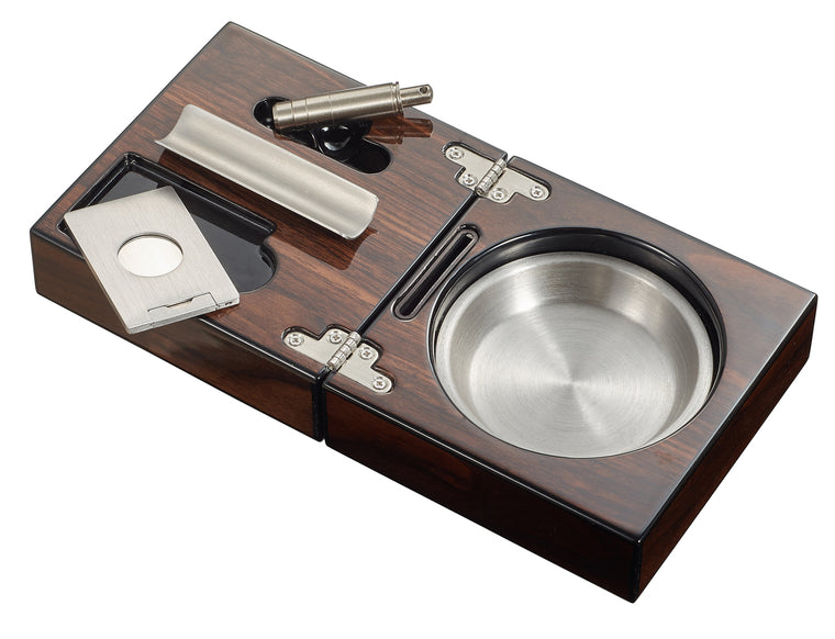 Visol Tamal Polished Walnut Travel Cigar Ashtray Kit - Wine Cooler City