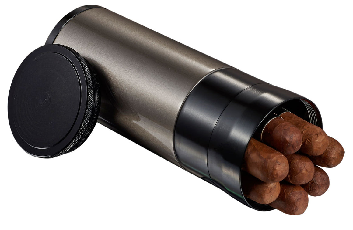 Visol Carlos 7-cigar Travel/Desk Humidor - Black and Gunmetal - Wine Cooler City