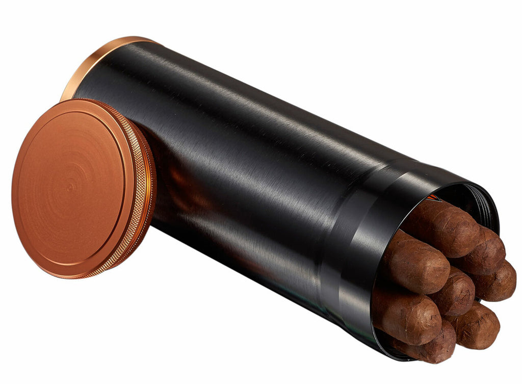 Visol Carlos 7-Cigar Desk/Travel Cigar Humidor - Black With Copper Rim - Vcase461