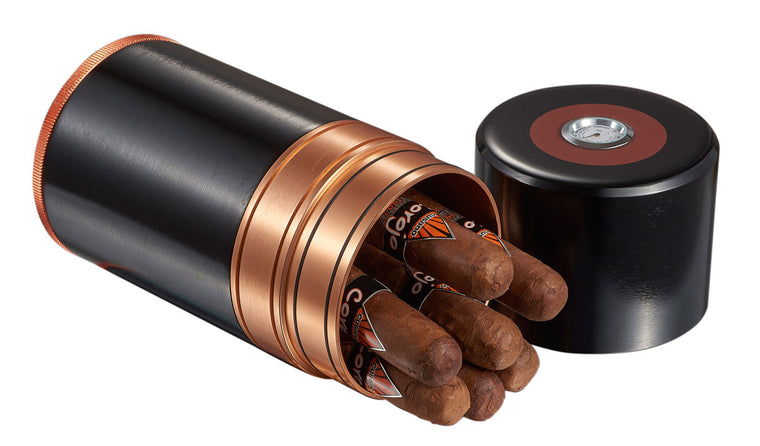 Visol Big Joe 7-cigar Travel/Desk Humidor - Black with Copper Trim - Wine Cooler City