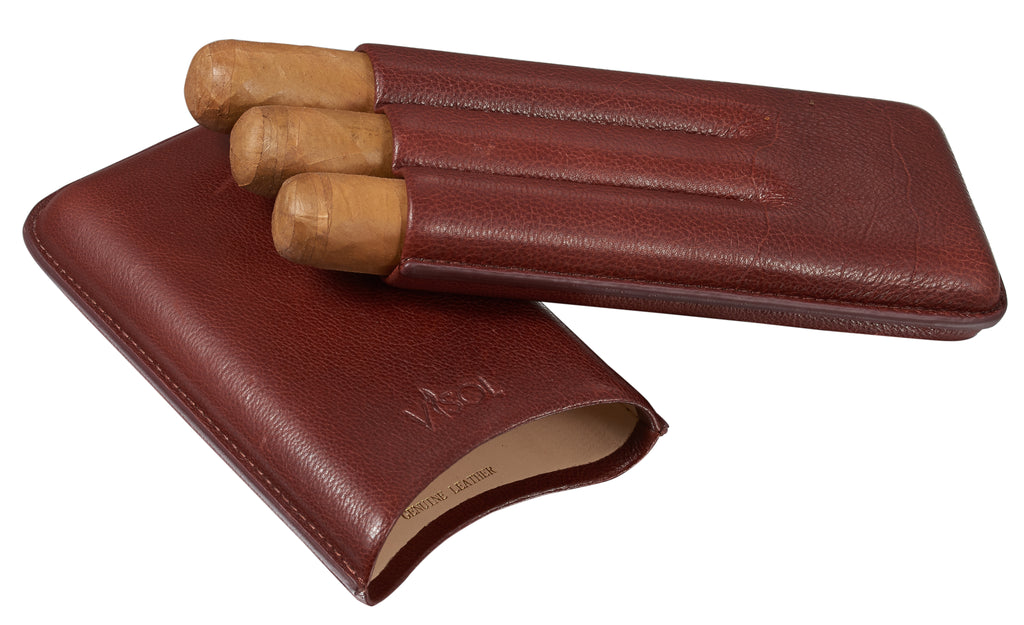 Visol Legend Burgundy Genuine Leather Cigar Case - Holds 3 Cigars - Wine Cooler City