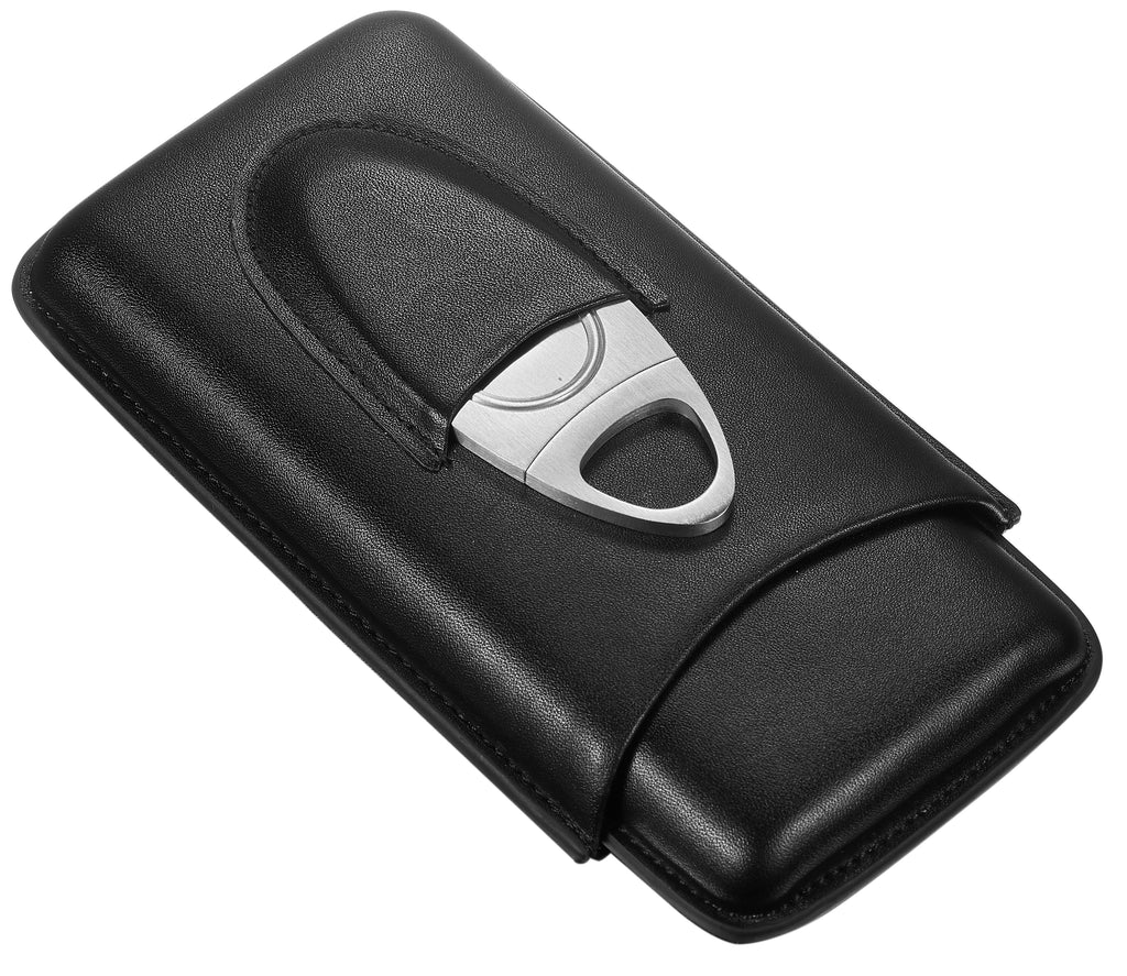 Visol Legend Black Genuine Leather Cigar Case with Cutter - Wine Cooler City