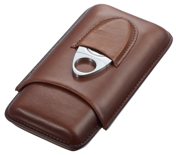 Visol Legend Brown Genuine Leather Cigar Case with Cutter - Wine Cooler City