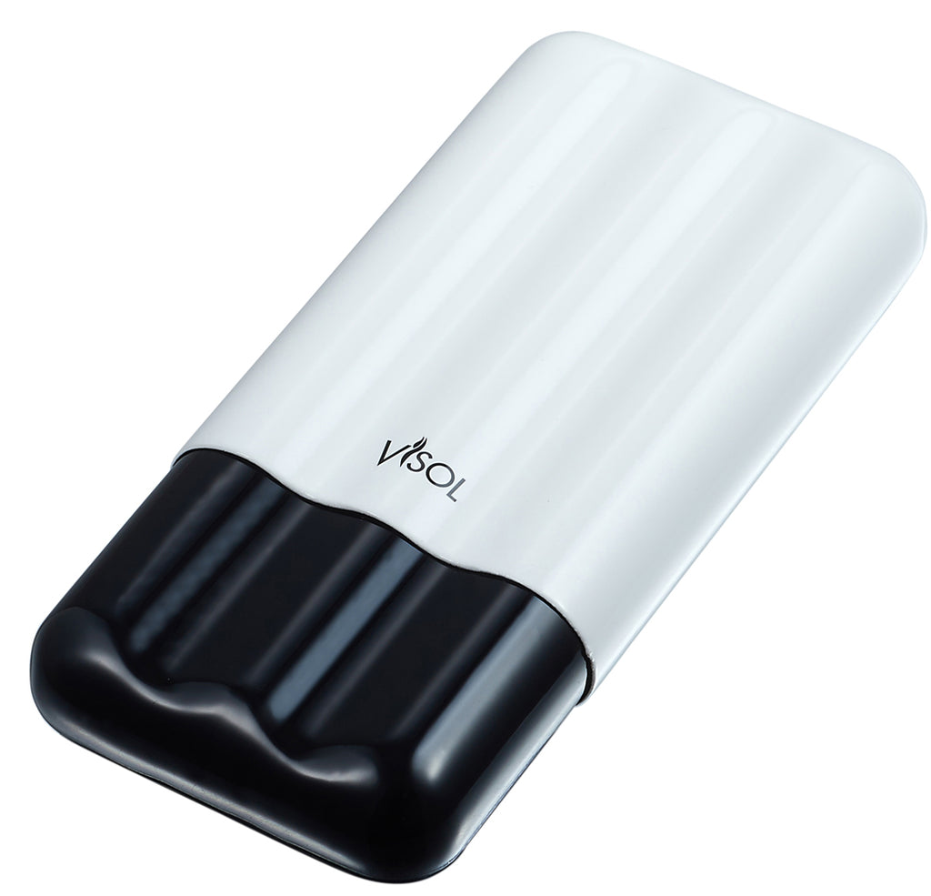 Visol Agent White & Black Carbon Fiber Cigar Case - 3 Finger - Wine Cooler City