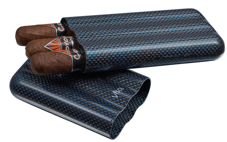 Visol Blue Kevlar & Carbon Fiber Cigar Case - 3 Fingers - Wine Cooler City