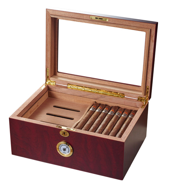 Visol Rainier Glass Top with Cherrywood Finish Cigar Humidor - Holds 100 Cigars - Wine Cooler City