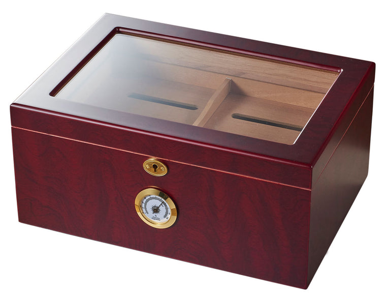 Visol Rainier Glass Top with Cherrywood Finish Cigar Humidor - Holds 100 Cigars - Wine Cooler City