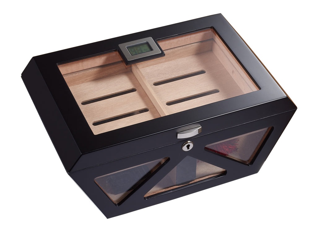 Visol Collin Matte Black Clear Top Cigar Humidor - Holds 100 Cigars - Wine Cooler City