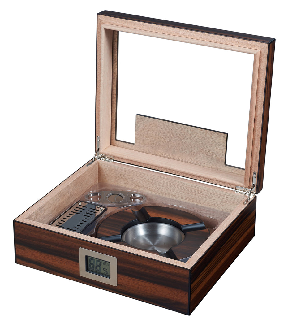 Visol Aidan Glass Top Humidor Gift Set with Cutter and Ashtray - Wine Cooler City