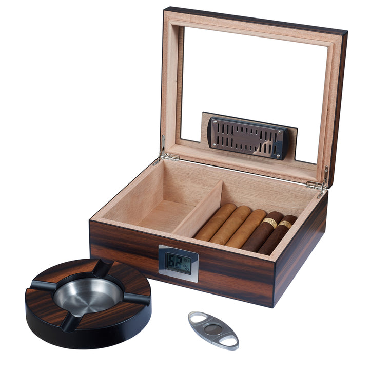 Visol Aidan Glass Top Humidor Gift Set with Cutter and Ashtray - Wine Cooler City