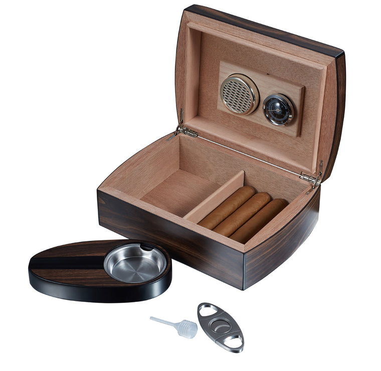 Visol Burkhard Wood Humidor Gift Set with Ashtray and Cutter - Wine Cooler City