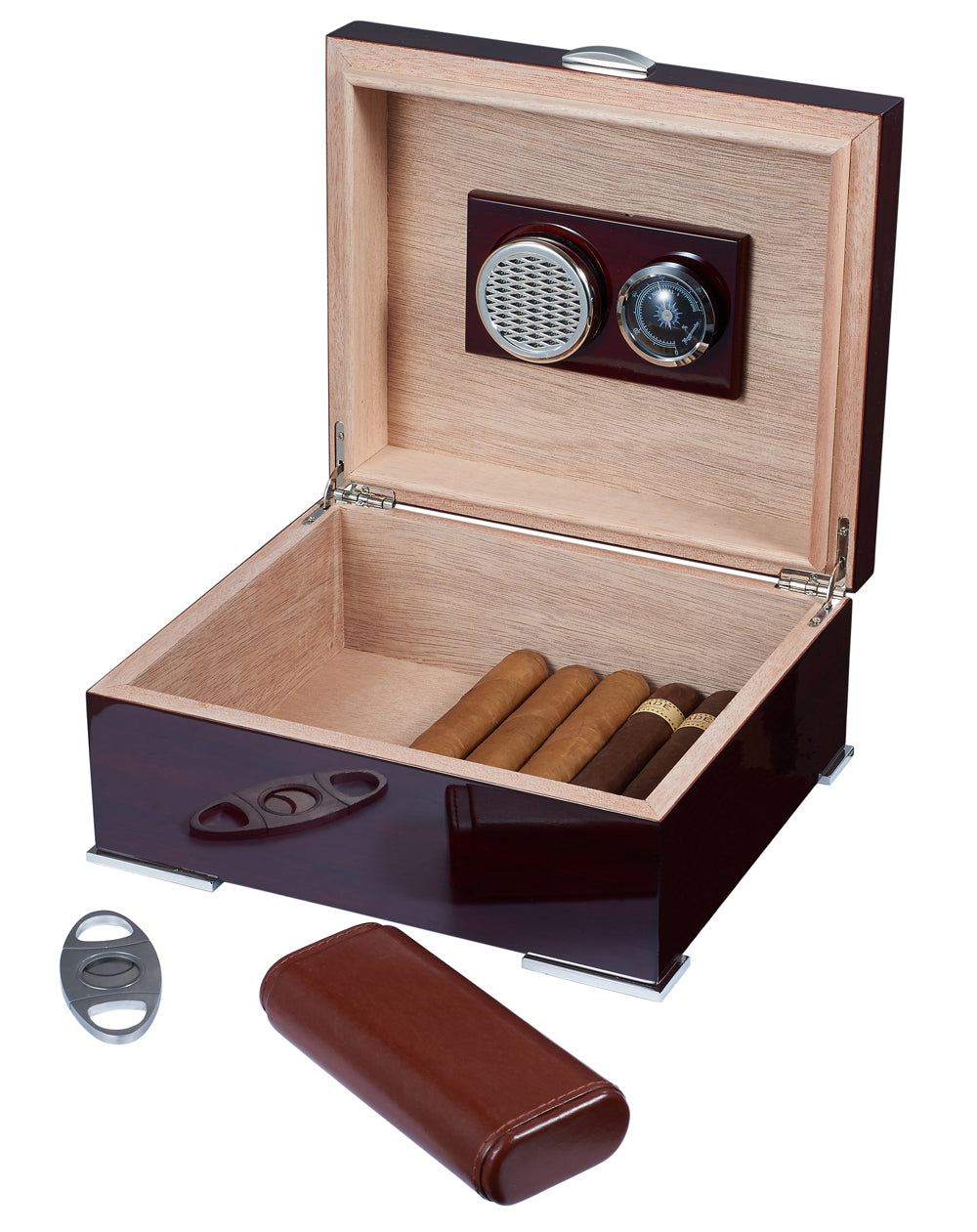 Visol Xander Burgundy Wood Humidor Gift Set with Case and Cutter - Wine Cooler City