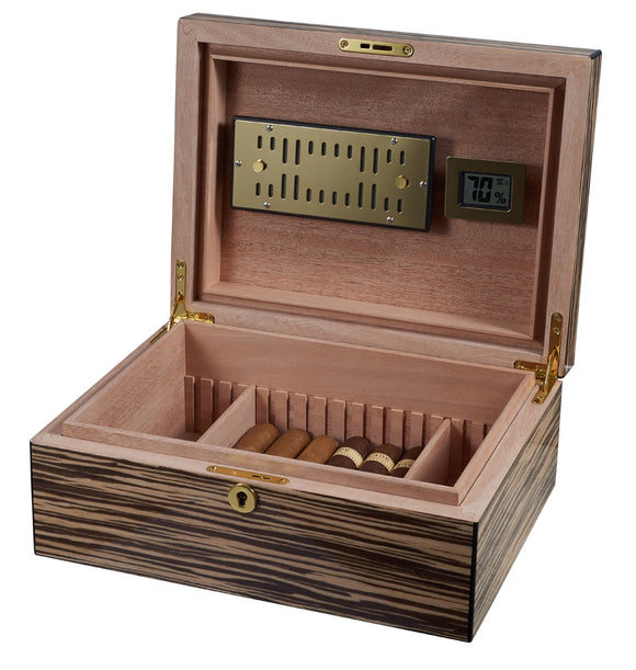 Visol Warrick Polished Zebrawood Locking Humidor - Wine Cooler City