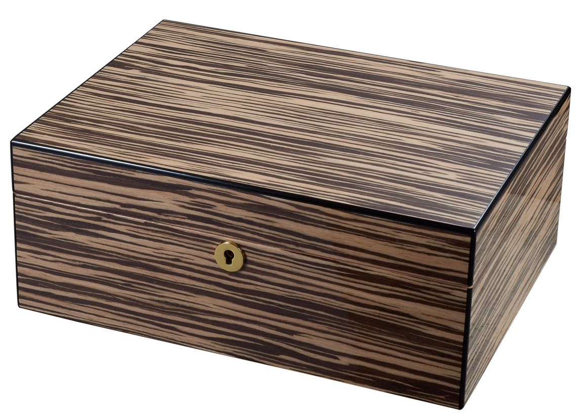 Visol Warrick Polished Zebrawood Locking Humidor - Wine Cooler City