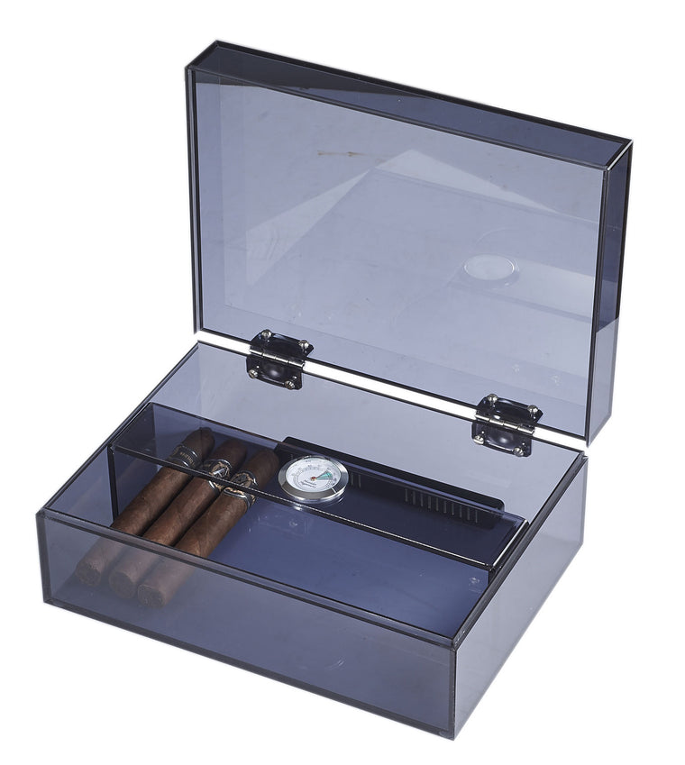 Visol Leo Transparent Navy Blue Humidor - Holds 50 Cigars - Wine Cooler City